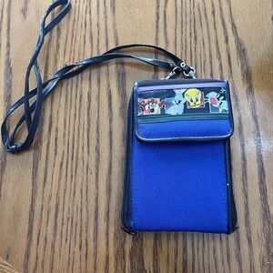 Vintage 90s Looney Tunes Taz Tweety Bugs Small Crossbody Purse Bag Zip Up